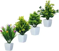 Decoration Bonsai Wild Artificial Plant With Potnbsp;nbsp;-14 cm, Set Of 4, Green-thumb1