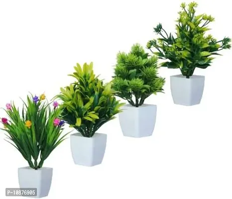 Decoration Bonsai Wild Artificial Plant With Potnbsp;nbsp;-14 cm, Set Of 4, Green-thumb2