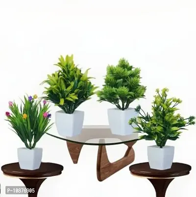 Decoration Bonsai Wild Artificial Plant With Potnbsp;nbsp;-14 cm, Set Of 4, Green-thumb4