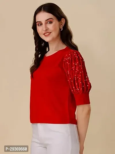 Elegant Red Polyester Embellished Top For Women-thumb0