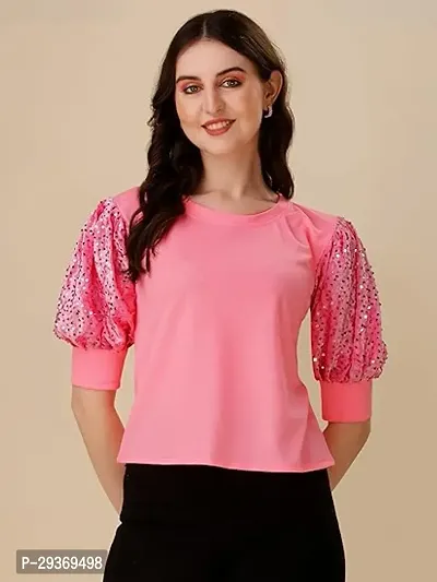 Elegant Pink Polyester Embellished Top For Women
