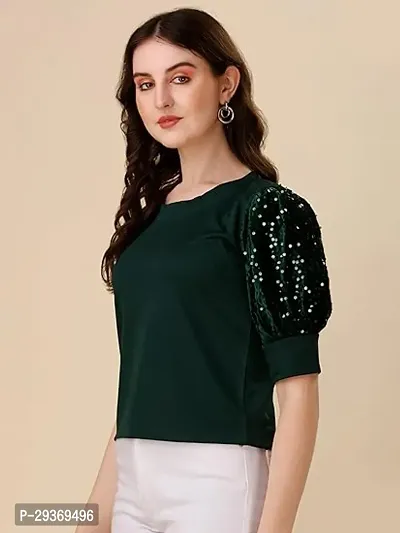 Elegant Green Polyester Embellished Top For Women-thumb0