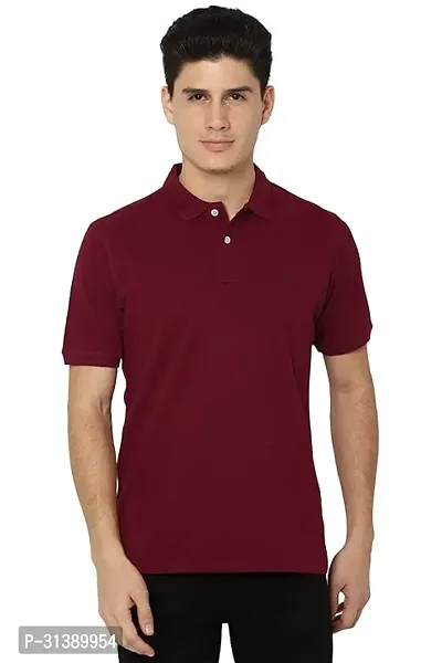 Comfortable Maroon Cotton Blend Polos For Men