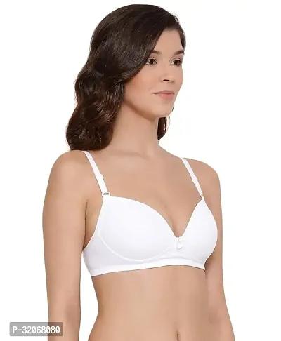 Stylish White Cotton Solid Bra For Women-thumb0