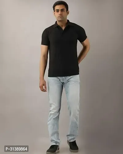 Comfortable Black Cotton Blend Polos For Men-thumb0