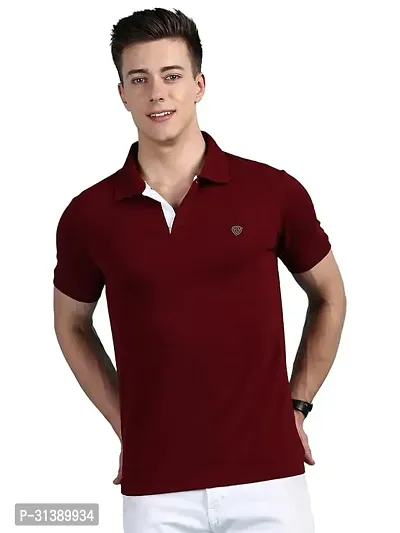 Comfortable Maroon Cotton Blend Polos For Men