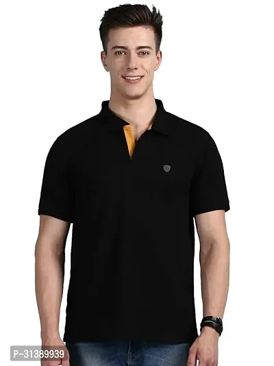 Comfortable Black Cotton Blend Polos For Men