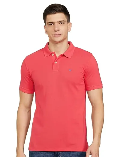 Youth Mantra Men's Solid Polo Neck Casual T-Shirt (Red_L)