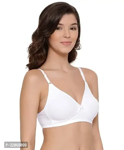 Stylish White Cotton Solid Bra For Women-thumb0