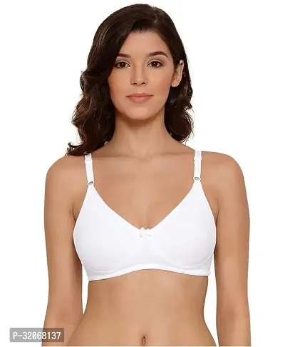 Stylish White Cotton Solid Bra For Women-thumb0