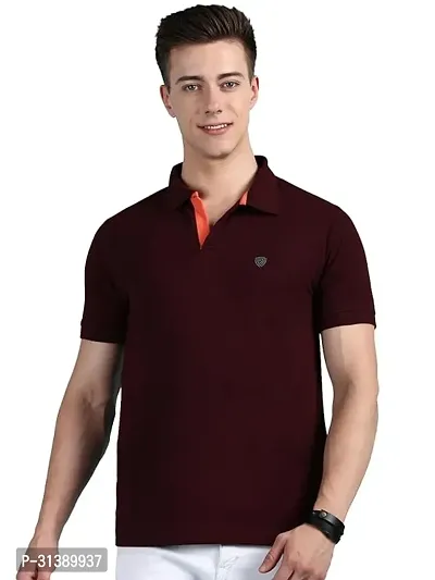 Comfortable Maroon Cotton Blend Polos For Men