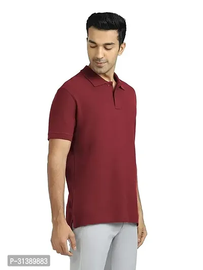 Comfortable Maroon Cotton Blend Polos For Men-thumb0