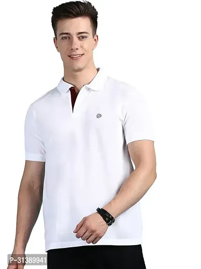 Comfortable White Cotton Blend Polos For Men-thumb0