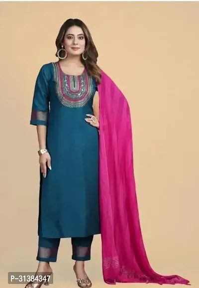 Fancy Rayon Kurta Bottom And Dupatta Set For Women-thumb0