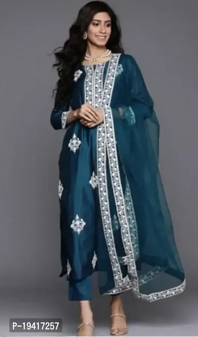 Stylish Rayon Slub Kurta with Bottom and Dupatta Set for Women