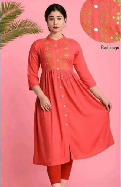 Stylish Rayon Embroidered A-Line Kurta