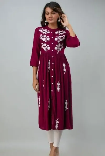 Elite Magenta Embroidered Kurta For Women