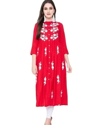 Stylish Rayon Embroidered 3/4 Sleeves Kurta For Women