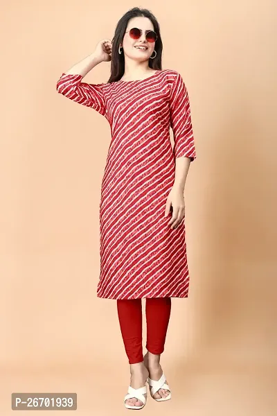 Stylish Crepe Red Printed Kurta For Women Single Pack-thumb0