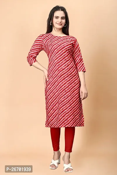 Stylish Crepe Red Printed Kurta For Women Single Pack-thumb4