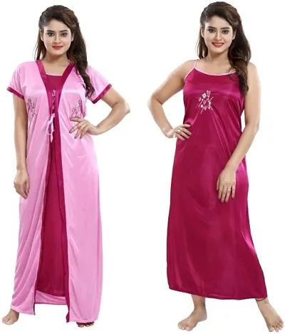 2 Pcs Satin Nighty With Robe