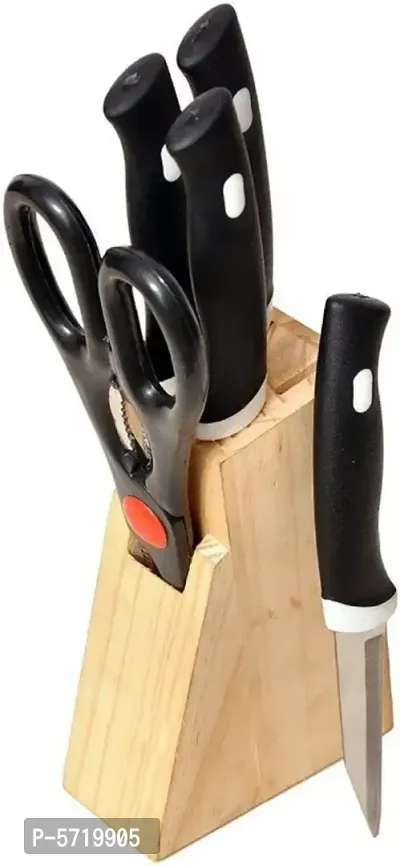 Kitchen Knife Set with Wooden Block and Scissors Steel Knife Set  (Pack of 6)-thumb2