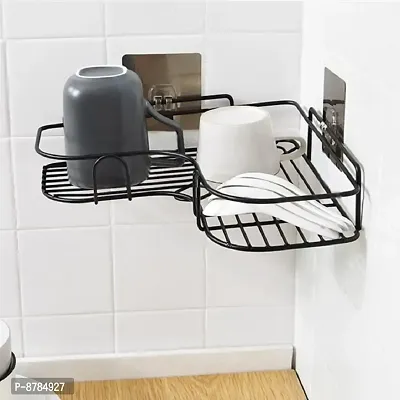 Kitchen Bathroom Storage Shelf Wall Mount Holder Storage Rack Organizer-thumb0