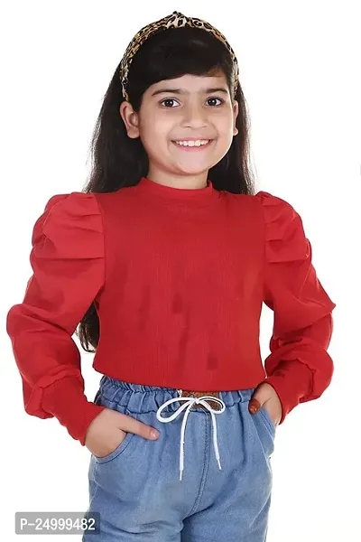 Stylish Red Cotton Solid Top For Girls-thumb0