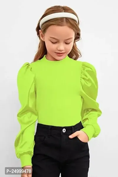 Stylish Green Cotton Solid Top For Girls