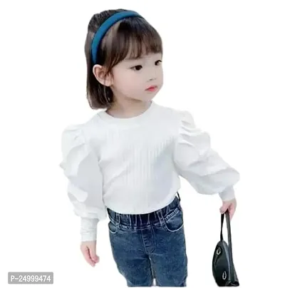 Stylish White Cotton Solid Top For Girls