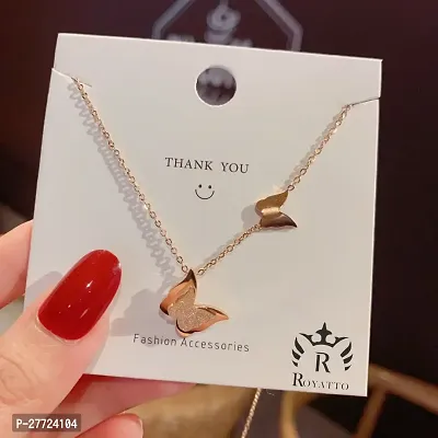 Trendy Collarbone New Butterfly Clavicle Rose Gold Stainless Steel Jewelry Exquisite Charm Cute Lady Neck Ornament Chain for women  girls-thumb0