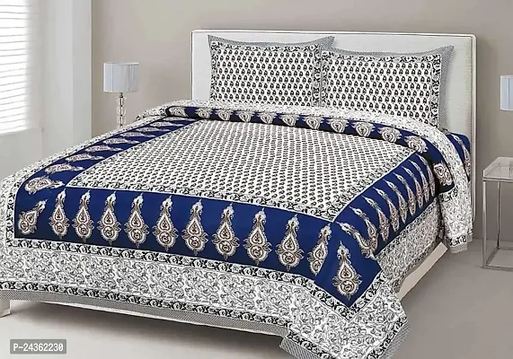 AC FASHION Rajasthani Jaipuri Traditional Sanganeri Hand Art Print 104 TC 100% Cotton Double Size Bedsheet with 2 Pillow Covers