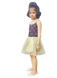 AC FASHION Girl's Cotton Yellow Printed Top with Sky Blue Net Skirt-thumb3