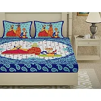 AC FASHION Rajasthani Jaipuri Traditional Sanganeri Print Dandiya 104 TC 100% Cotton Double Size Bedsheet with 2 Pillow Covers-thumb1