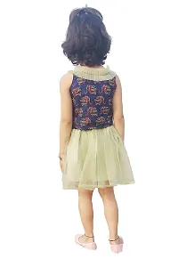 AC FASHION Girl's Cotton Yellow Printed Top with Sky Blue Net Skirt-thumb2