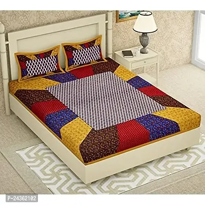 AC FASHION Rajasthani Jaipuri Traditional Sanganeri Gemortical Print 150 TC 100% Cotton Double Size Bedsheet with 2 Pillow Covers