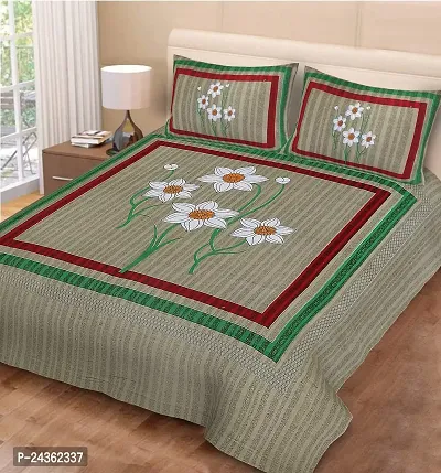 AC FASHION Rajasthani Jaipuri Traditional Sanganeri Floral Print 104 TC 100% Cotton Double Size Bedsheet with 2 Pillow Covers-thumb0