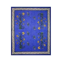 AC FASHION Rajasthani Jaipuri Traditional Sanganeri Kahmirkali Print 104 TC 100% Cotton Double Size Bedsheet with 2 Pillow Covers (Blue)-thumb1