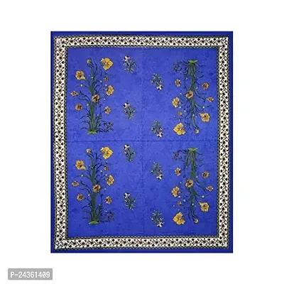 AC FASHION Rajasthani Jaipuri Traditional Sanganeri Kahmirkali Print 104 TC 100% Cotton Double Size Bedsheet with 2 Pillow Covers (Blue)-thumb2