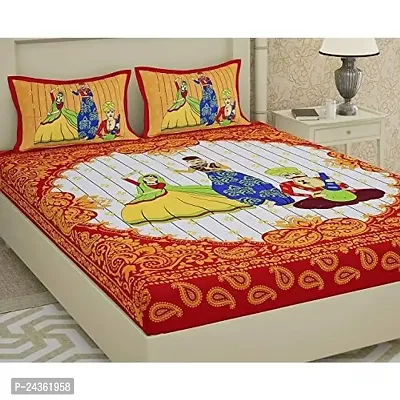 AC FASHION Rajasthani Jaipuri Traditional Sanganeri Print Dandiya 104 TC 100% Cotton Double Size Bedsheet with 2 Pillow Covers-thumb0
