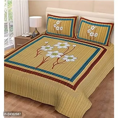 AC FASHION Rajasthani Jaipuri Traditional Sanganeri Floral Print 104 TC 100% Cotton Double Size Bedsheet with 2 Pillow Covers-thumb0