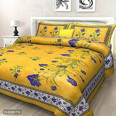 AC FASHION Rajasthani Jaipuri Traditional Sanganeri Kahmirkali Print 104 TC 100% Cotton Double Size Bedsheet with 2 Pillow Covers