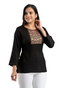 AC FRIENDSHIP CREATION Black Solid Rayon Printed Border Top-thumb2