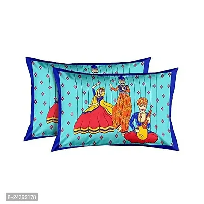 AC FASHION Rajasthani Jaipuri Traditional Sanganeri Print Dandiya 104 TC 100% Cotton Double Size Bedsheet with 2 Pillow Covers-thumb4