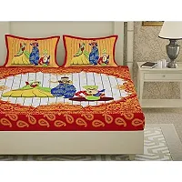 AC FASHION Rajasthani Jaipuri Traditional Sanganeri Print Dandiya 104 TC 100% Cotton Double Size Bedsheet with 2 Pillow Covers-thumb1