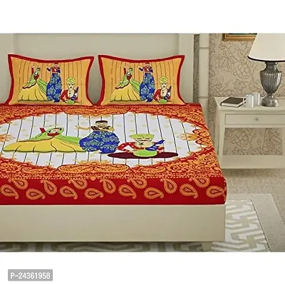 AC FASHION Rajasthani Jaipuri Traditional Sanganeri Print Dandiya 104 TC 100% Cotton Double Size Bedsheet with 2 Pillow Covers-thumb2