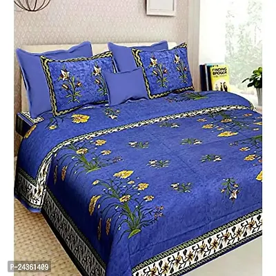 AC FASHION Rajasthani Jaipuri Traditional Sanganeri Kahmirkali Print 104 TC 100% Cotton Double Size Bedsheet with 2 Pillow Covers (Blue)