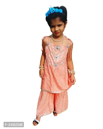 AC FASHION Girl Turquoise Rayon Printed Kurta Sharara Set(Gifted Your Princess Birthday,Festivals,Party and Suitable All Occasion)-thumb3