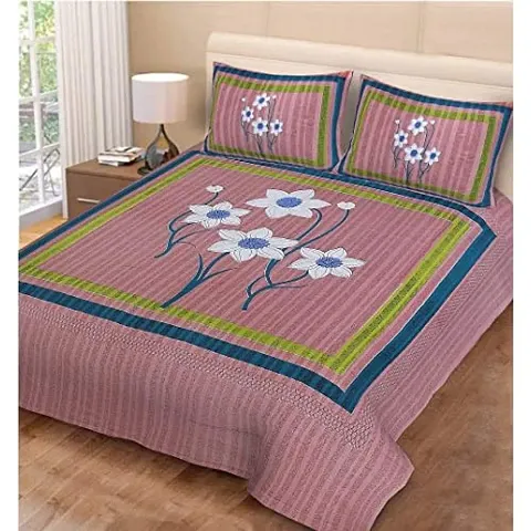 AC FASHION Rajasthani Jaipuri Traditional Sanganeri Floral Print 104 TC 100% Cotton Double Size Bedsheet with 2 Pillow Covers