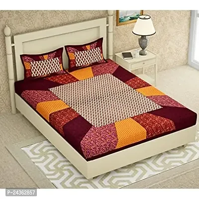AC FASHION Rajasthani Jaipuri Traditional Sanganeri Geometrical Print 150 TC 100% Cotton Double Size Bedsheet with 2 Pillow Covers (Maroon)